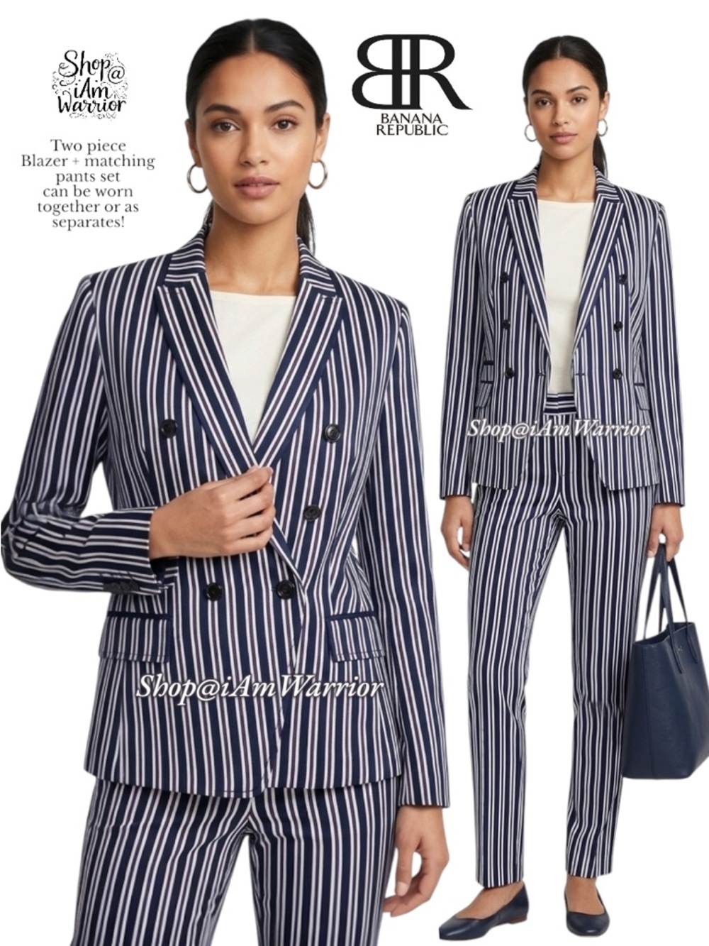 Banana Republic Satin Stripe Double Breasted Blazer & Matching Ankle Pant